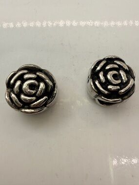 Silver Tone Rose Flower Spacer Beads Pair European Charm Bracelet